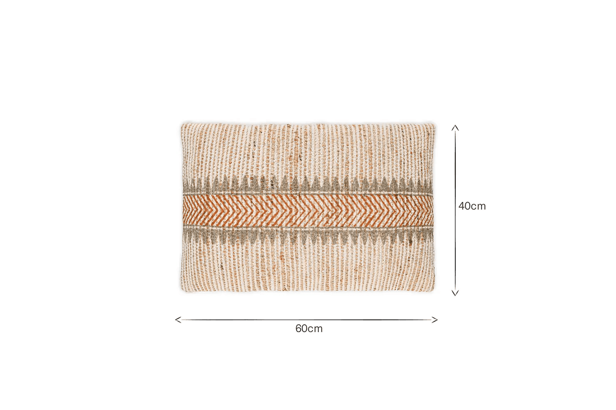 Nkuku - Zairya Jute & Cotton Cushion Cover - Natural & Rust - 60 x 40cm - With Cushion Inner
