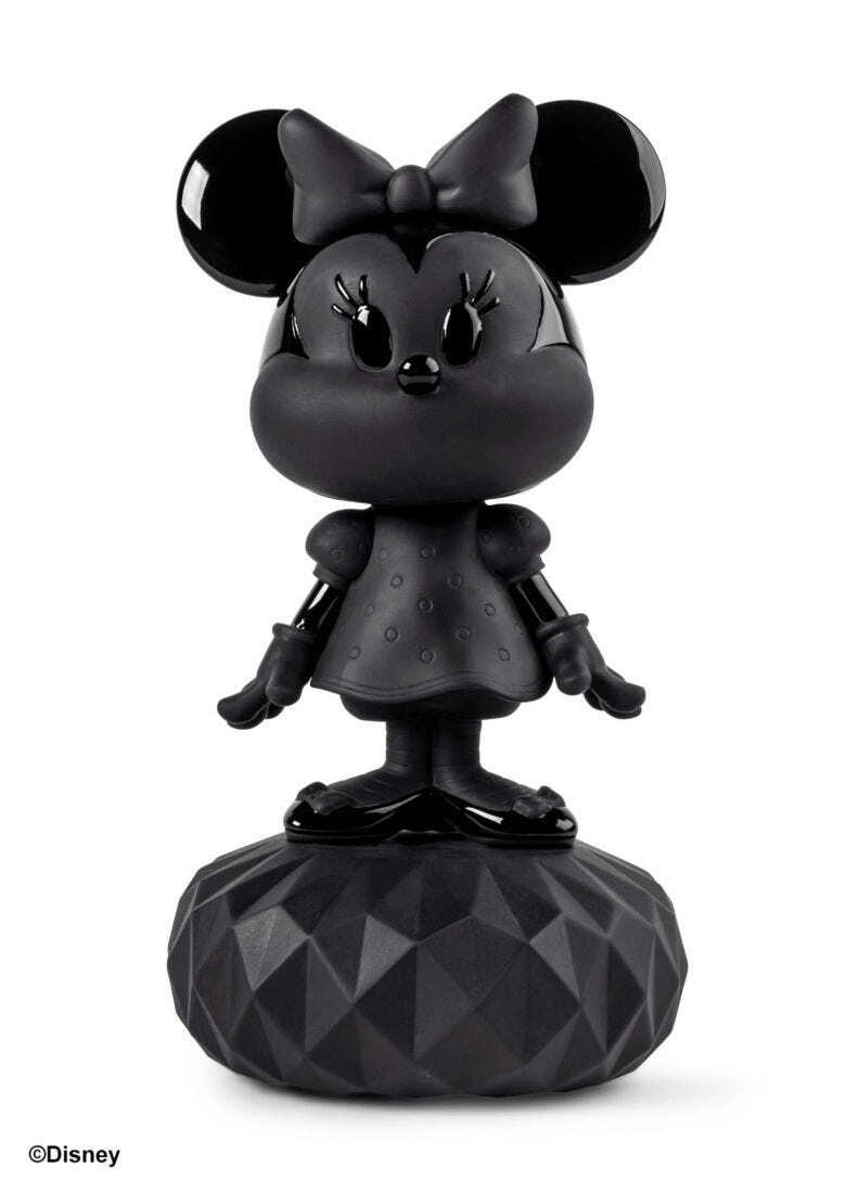 Lladró - Minnie Total Black Sculpture featuring Minnie in sleek black porcelain design.