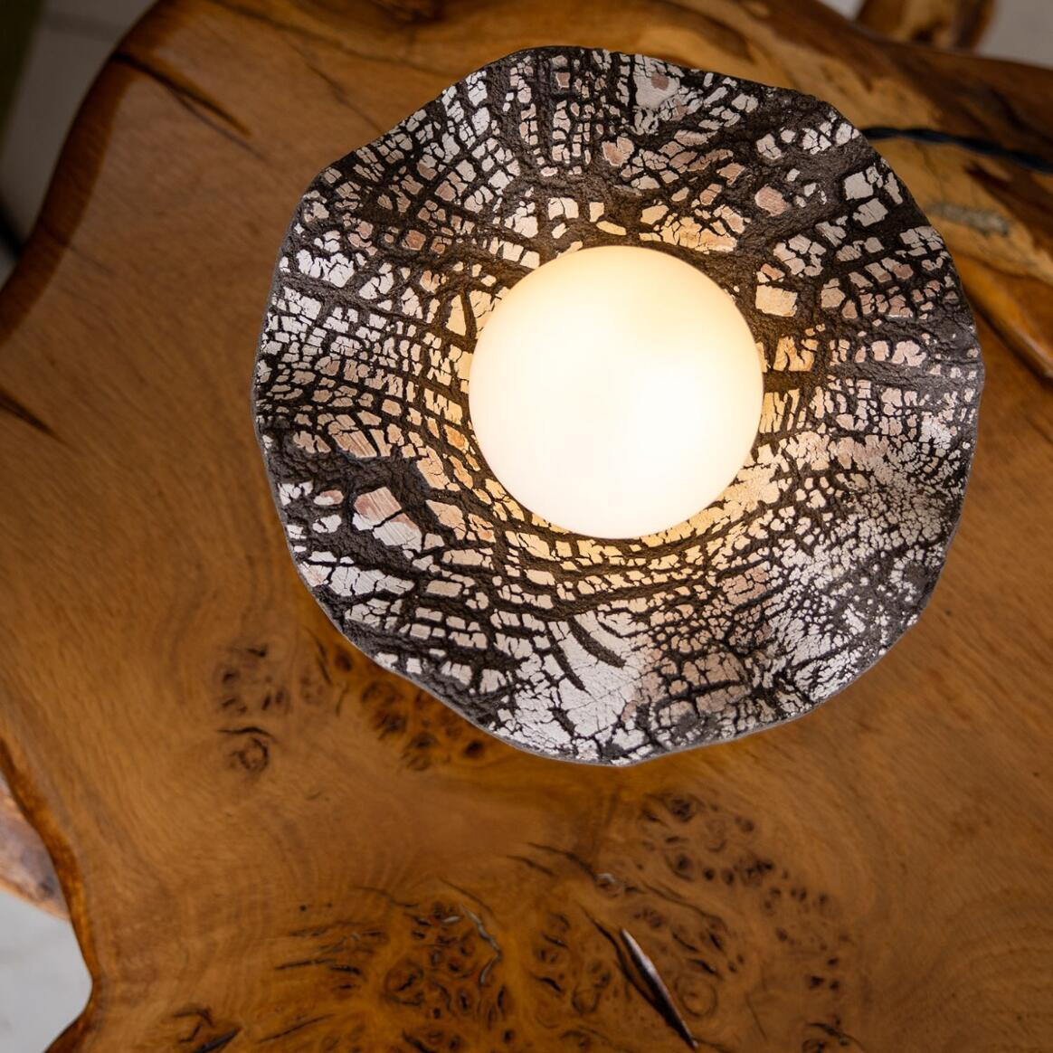 Mullan Rivale Table Lamp with Wavy Ceramic Shade Black Clay - Antique Silver Finish