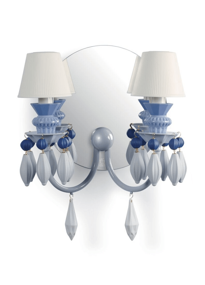 Lladró - Belle de Nuit 2 Lights Wall Sconce - Blue showcasing porcelain design and elegant features.