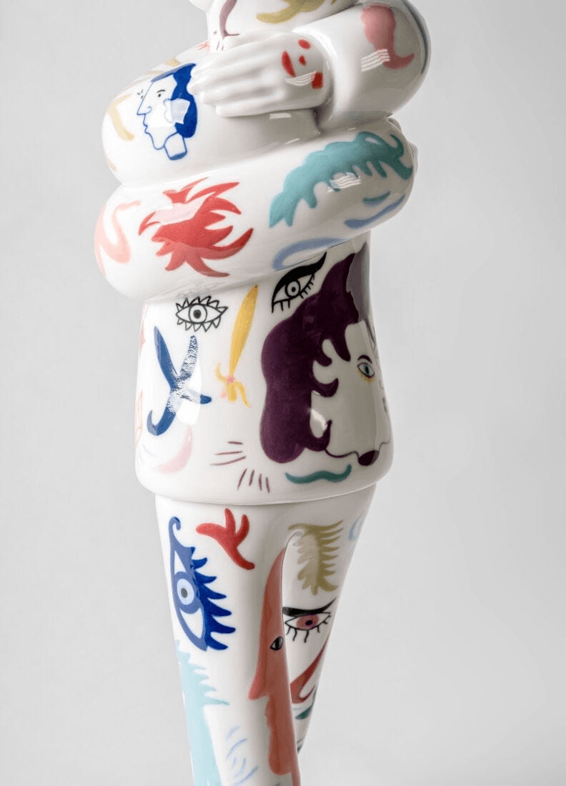 Lladró - Embraced Sculpture - Limited Edition, colorful porcelain art by Jaime Hayon representing self-care.