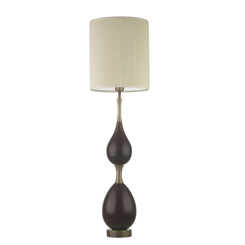Northern Light - Taylor Table Lamp Large - Dark Oak Old English Brass Light Finish - 10" Slim Drum Cotton Ivory Pleat Shade