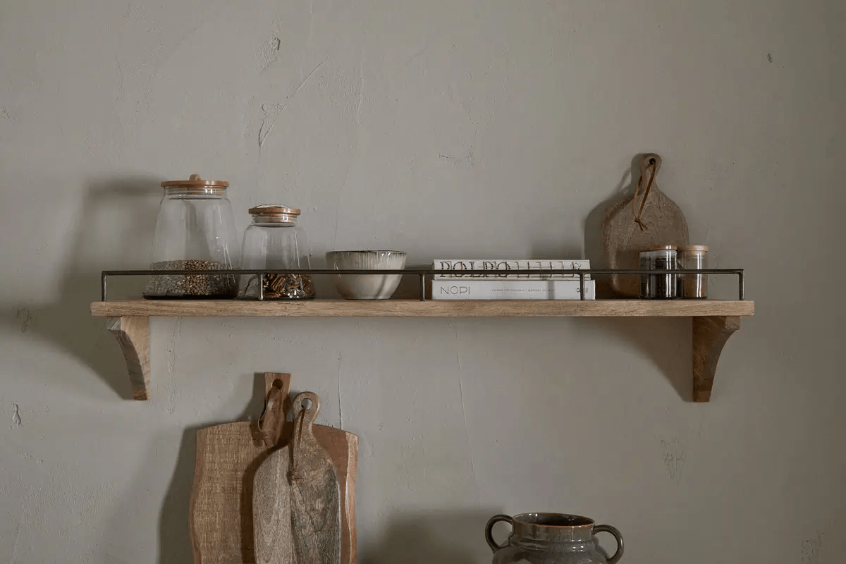 Nkuku - Meera Mango Wood & Iron Gallery Shelf - Natural - Large
