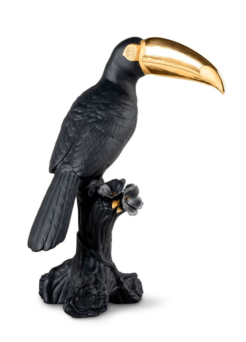 Lladró - Toucan Sculpture - Black-gold - Limited Edition in porcelain showcasing intricate feather detailing.