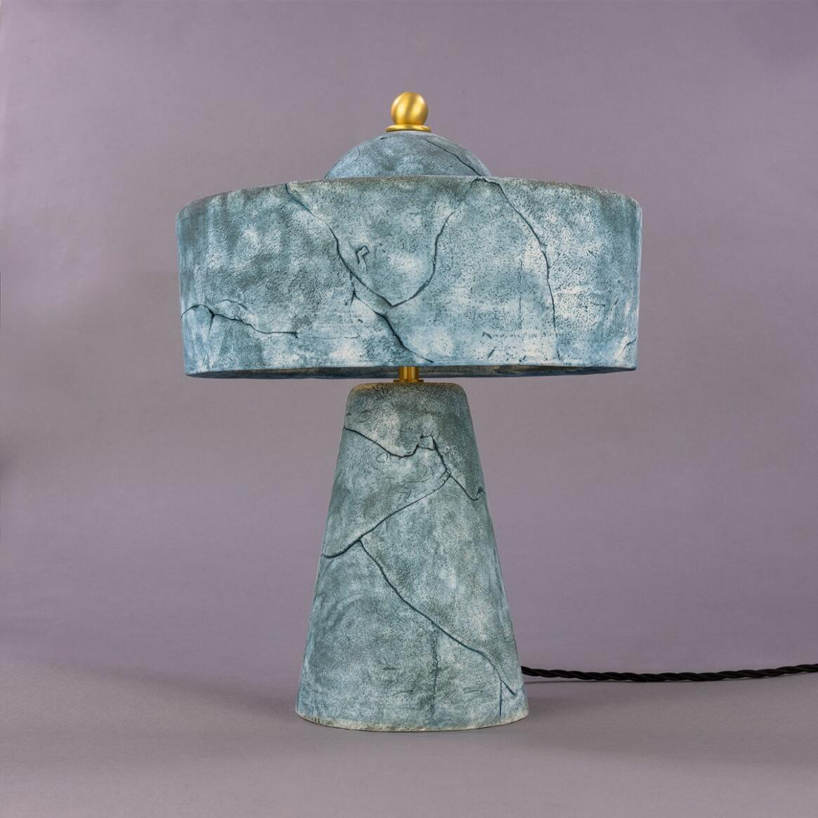 Mullan Seville Ceramic Mid-Century Modern Table Lamp Blue Earth - Satin Brass Finish