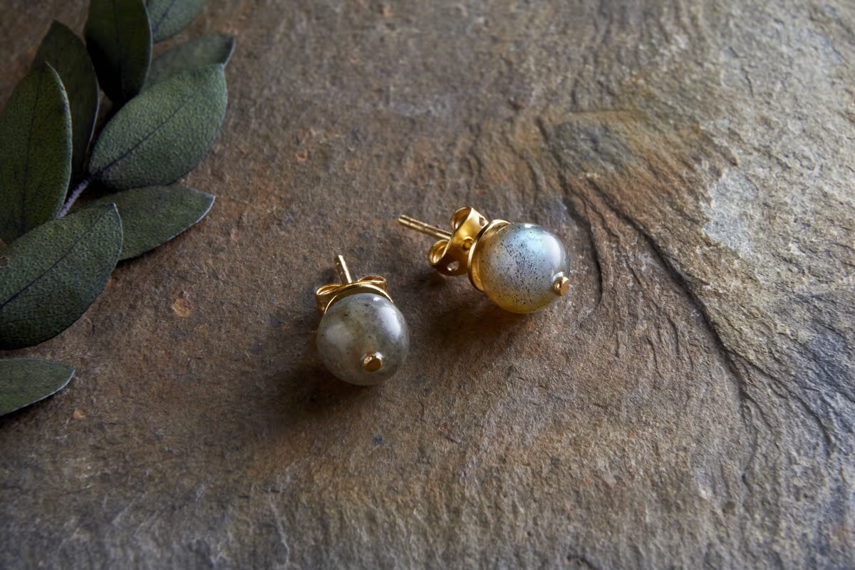Nkuku - Marai Labradorite Stud Earrings - Labradorite & Gold