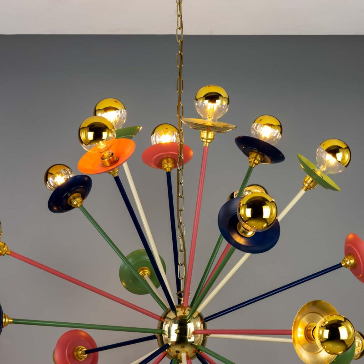 Mullan Tokyo Multi-Coloured 29-Arm Brass Sputnik Chandelier 120cm IP20 - Satin Brass Finish