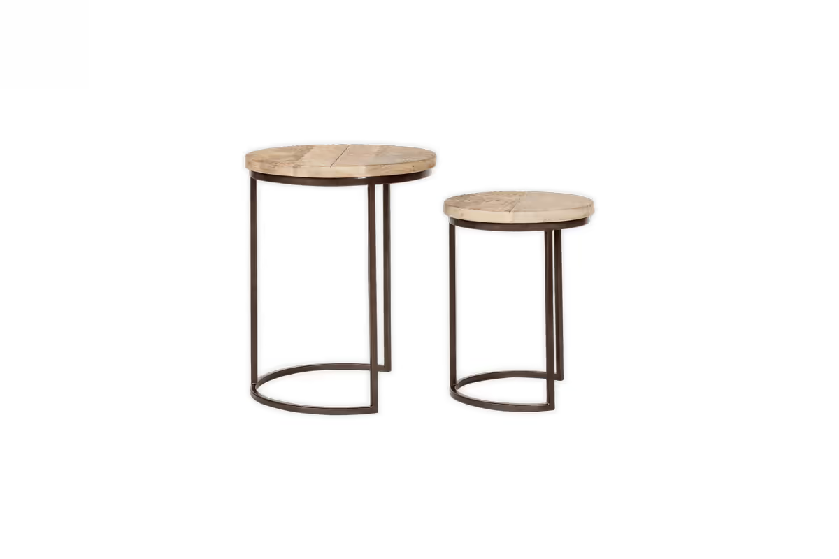 Nkuku - Aasha Carved Mango Wood & Iron Nesting Side Tables - Natural - (Set of 2)