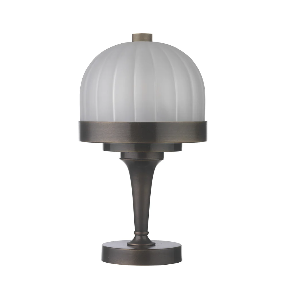 Northern Light - Mayer Rechargeable Table Lamp - Old English Brass Dark Finish - Frosted Reeded Glass Dome Shade