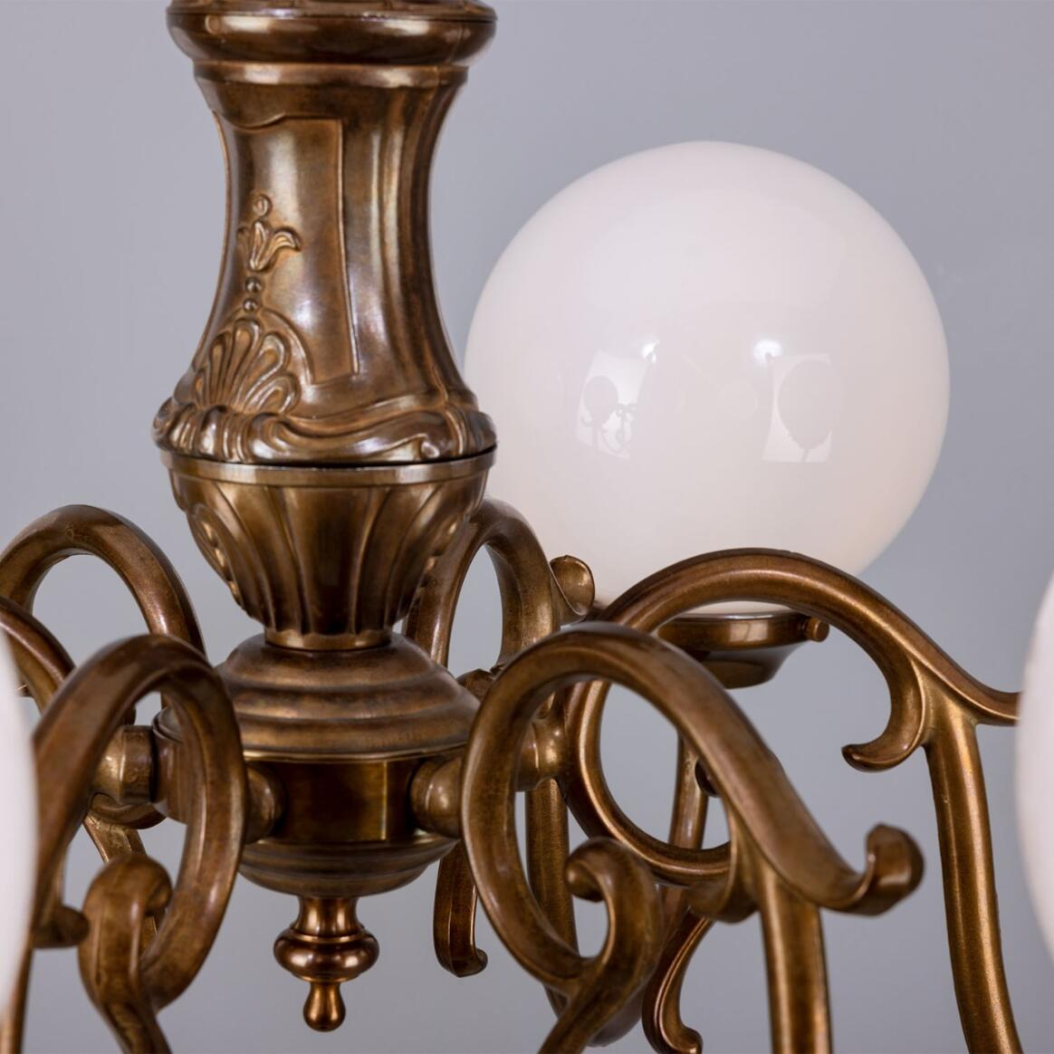 Mullan Carnew Traditional Chandelier with Opal Glass Globes Six-Arm - Antique Brass Finish