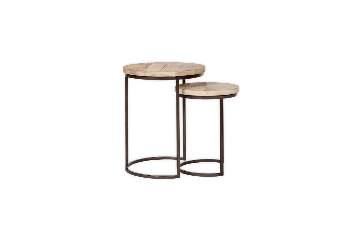 Nkuku - Aasha Carved Mango Wood & Iron Nesting Side Tables - Natural - (Set of 2)