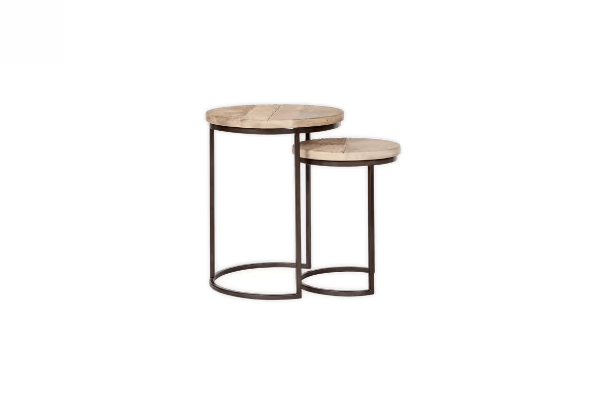 Nkuku - Aasha Carved Mango Wood & Iron Nesting Side Tables - Natural - (Set of 2)