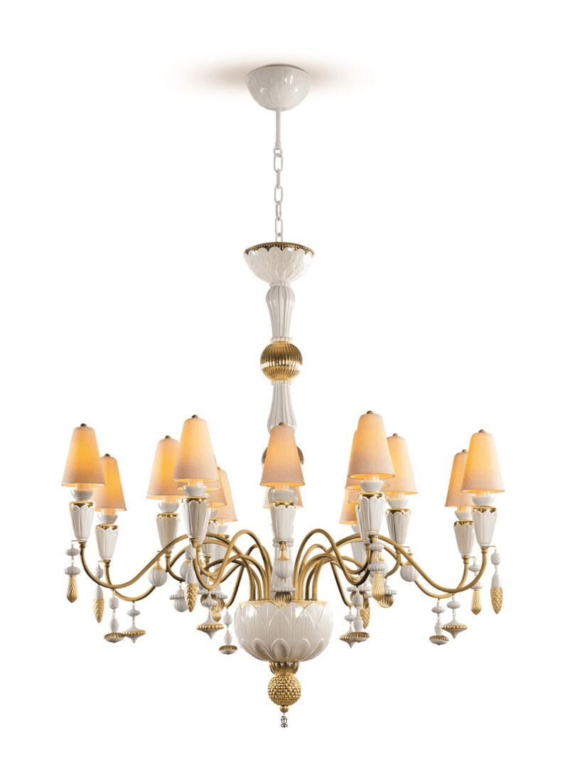 Lladró - Ivy and Seed 16 Lights Chandelier - Golden luster in porcelain with gold accents.