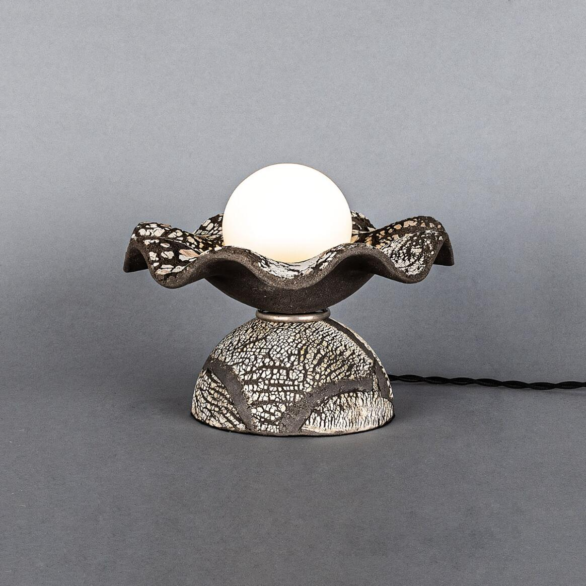 Mullan Rivale Table Lamp with Wavy Ceramic Shade Black Clay - Antique Silver Finish