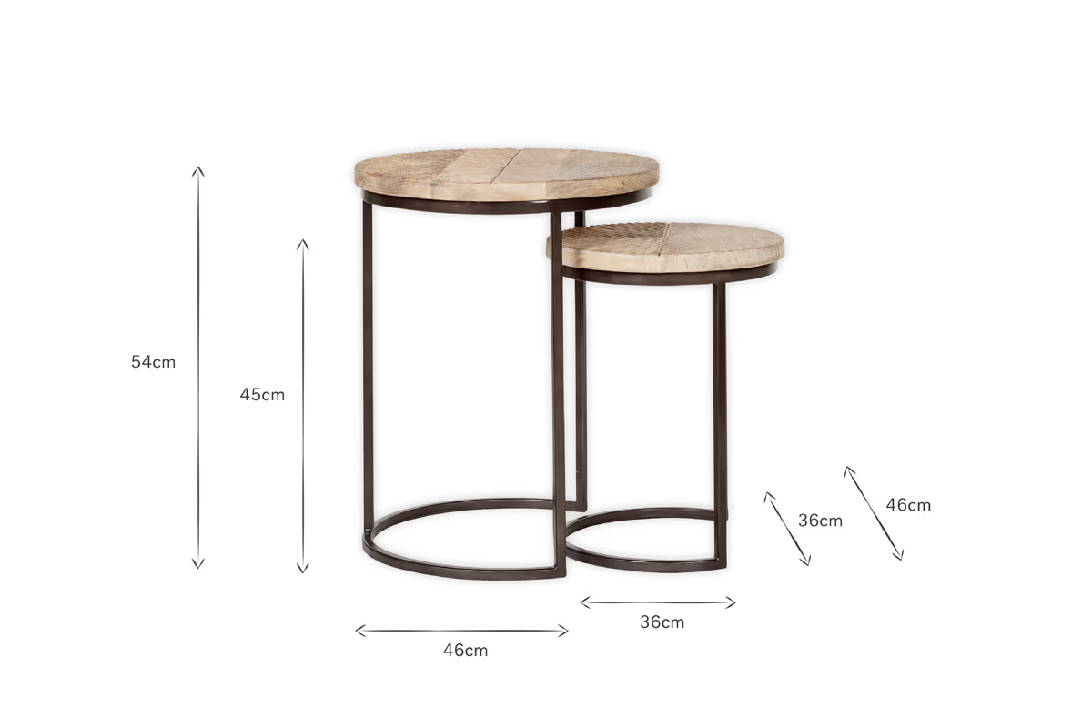 Nkuku - Aasha Carved Mango Wood & Iron Nesting Side Tables - Natural - (Set of 2)