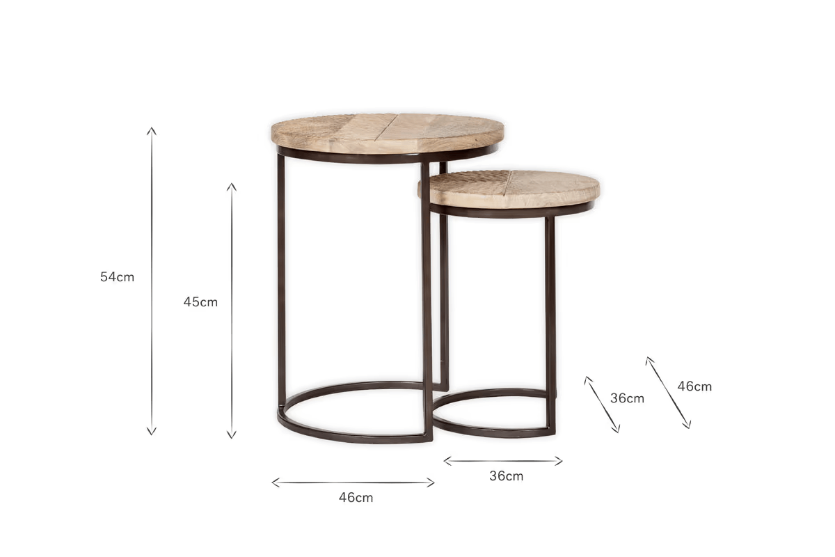 Nkuku - Aasha Carved Mango Wood & Iron Nesting Side Tables - Natural - (Set of 2)