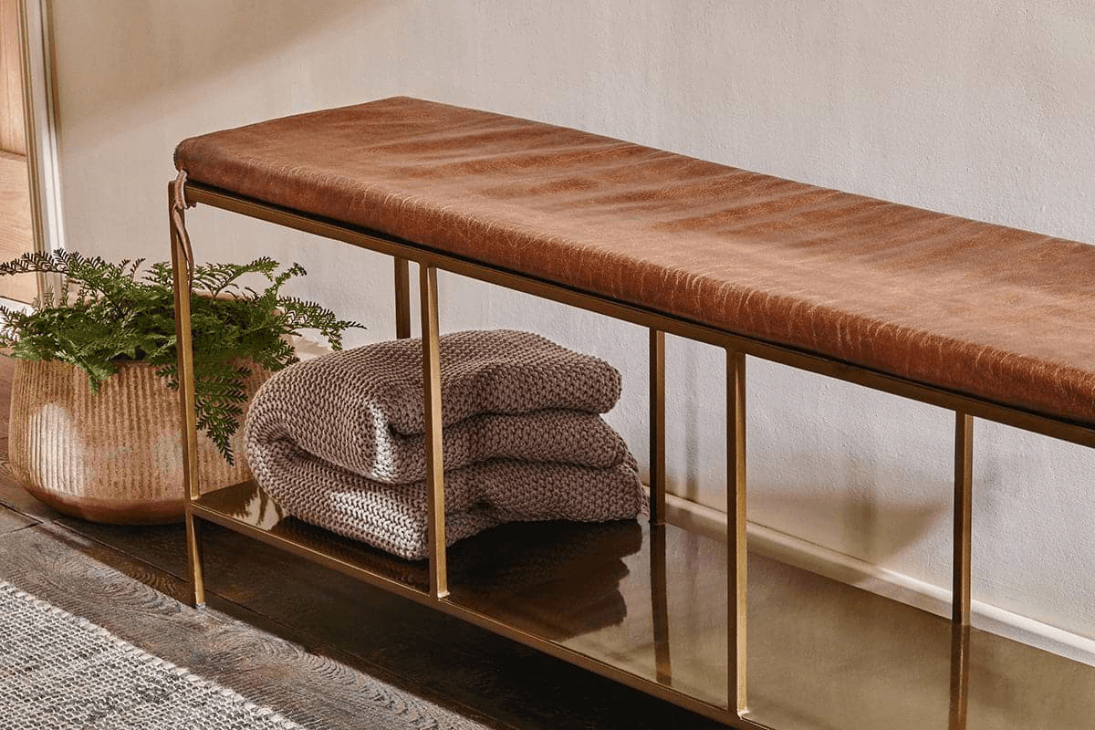 Nkuku - Mahi Iron & Leather Bench