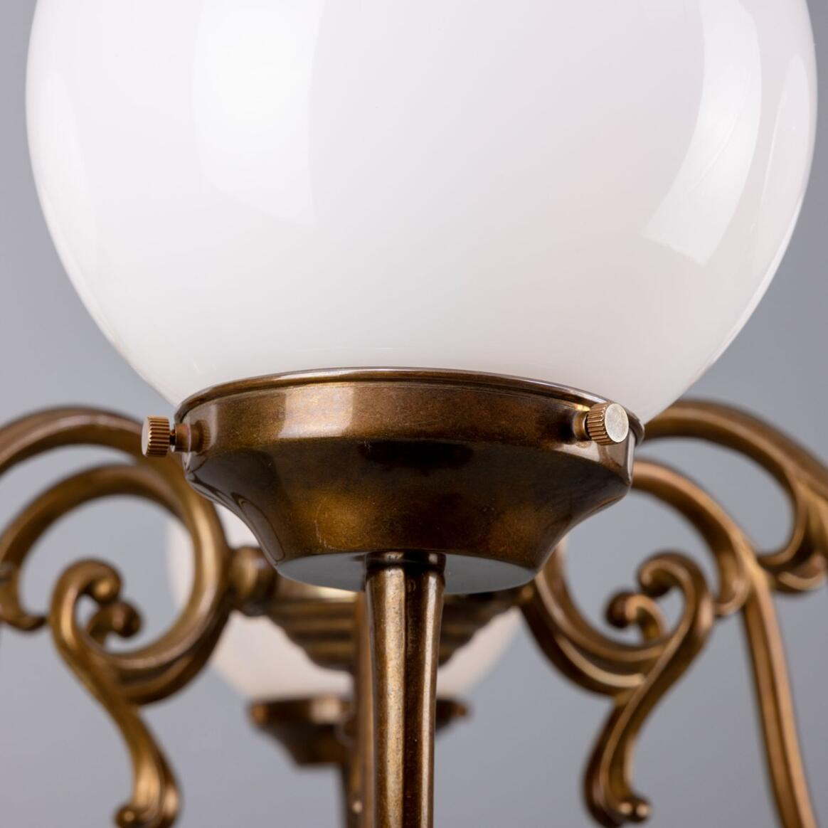Mullan Carnew Traditional Chandelier with Opal Glass Globes Six-Arm - Antique Brass Finish