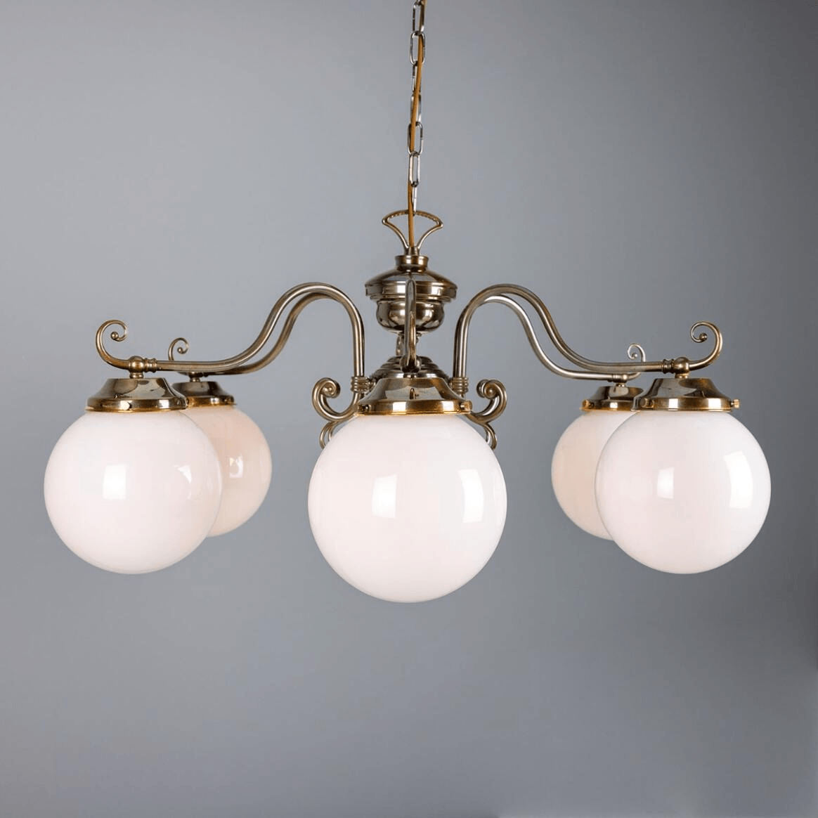 Mullan Kilturk Traditional Chandelier with Opal Glass Globes Six-Light - Antique Brass Finish