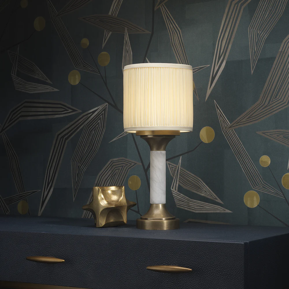 Northern Light - Athens Rechargeable Table Lamp - Old English Brass Light Finish - 6" Pleated Drum with diffuser Ivory Cotton Shade