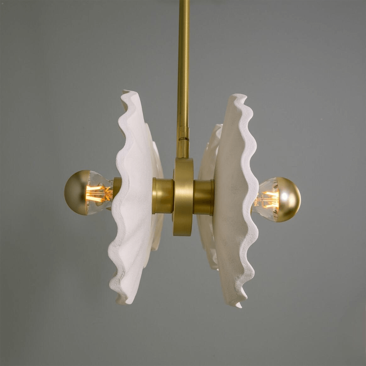 Mullan Eclipse Brass Kapok Six Light Chandelier Mat White Striped 118cm IP20 - Satin Brass Finish