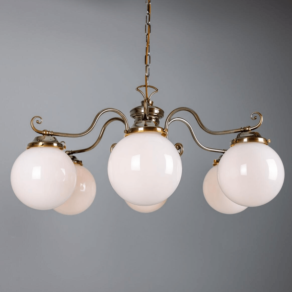 Mullan Kilturk Traditional Chandelier with Opal Glass Globes Six-Light - Antique Brass Finish