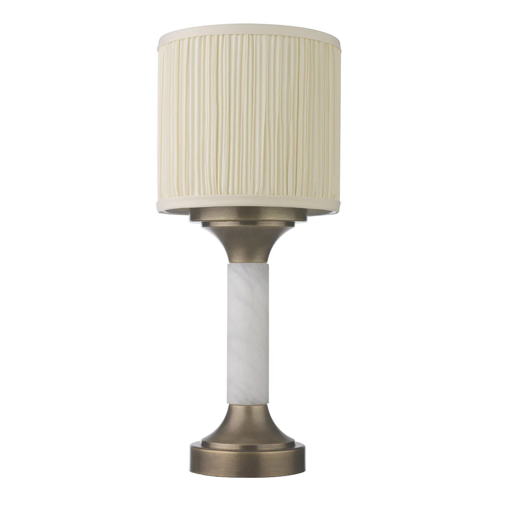 Northern Light - Athens Rechargeable Table Lamp - Old English Brass Light Finish - 6" Pleated Drum with diffuser Ivory Cotton Shade