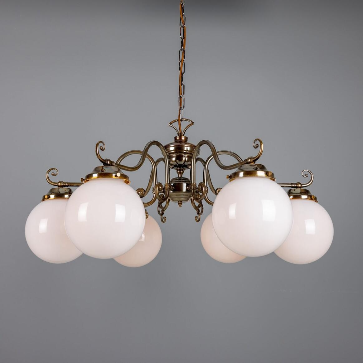 Mullan Kilturk Traditional Chandelier with Opal Glass Globes Six-Light - Antique Brass Finish