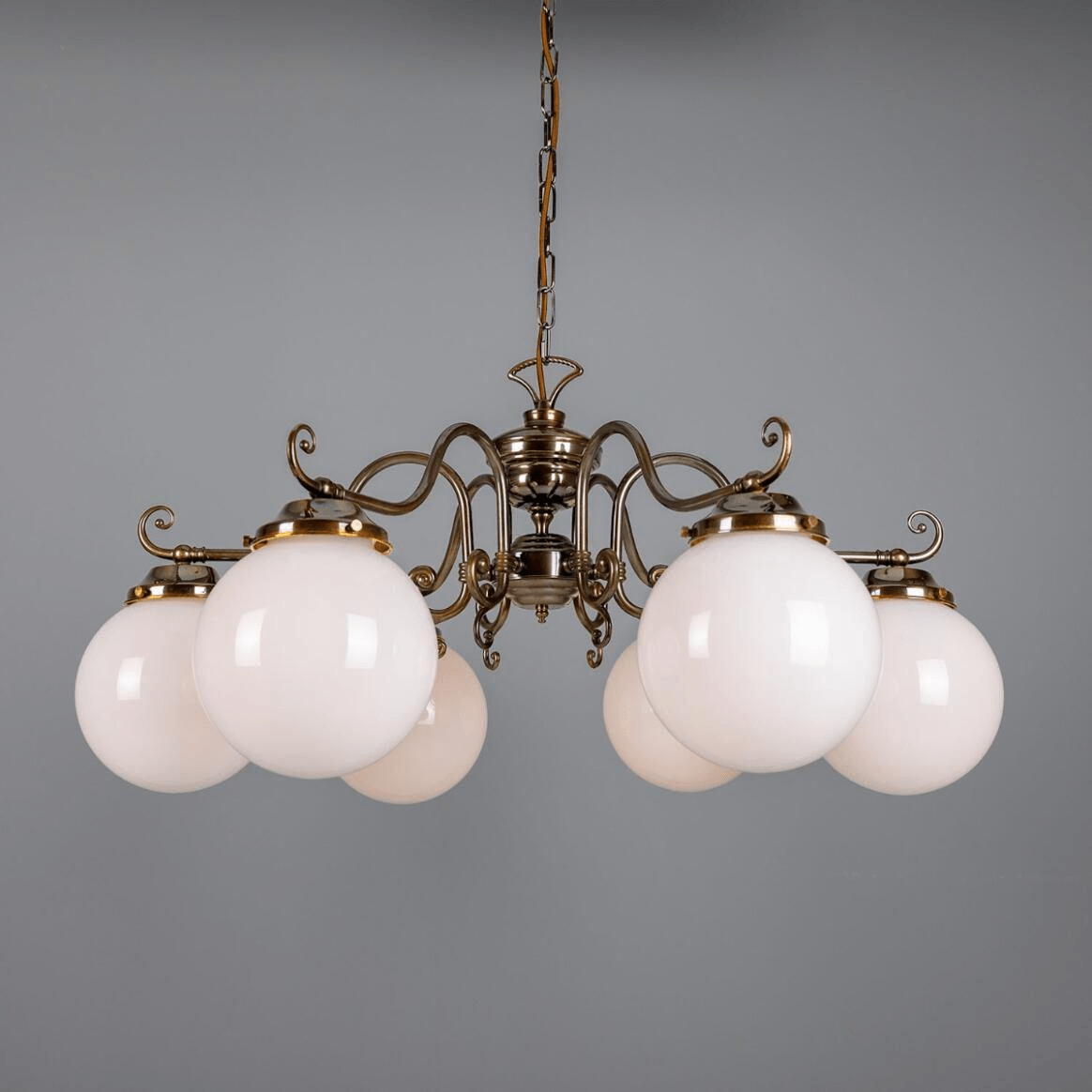 Mullan Kilturk Traditional Chandelier with Opal Glass Globes Six-Light - Antique Brass Finish