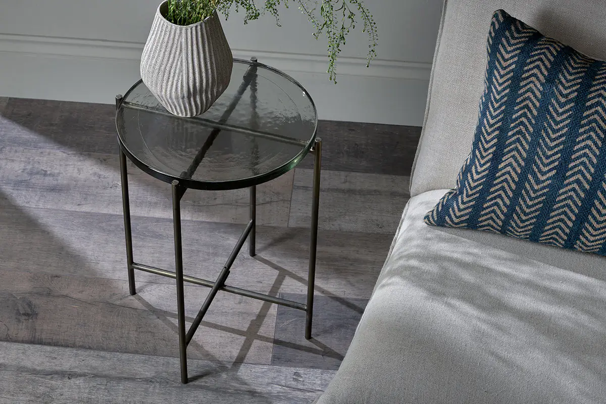 Nkuku - Aluva Glass Side Table - Clear & Antique Brass