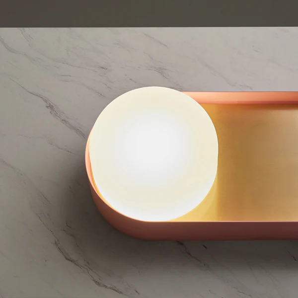 Northern Light - Windermere Opal Table Lamp - Pink Brushed Brass Finish - Matt Opal Glass Drum 180mm Shade