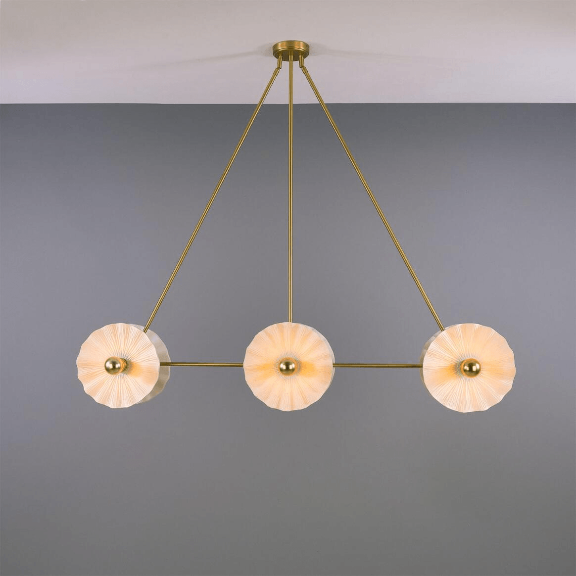 Mullan Eclipse Brass Kapok Six Light Chandelier Mat White Striped 118cm IP20 - Satin Brass Finish