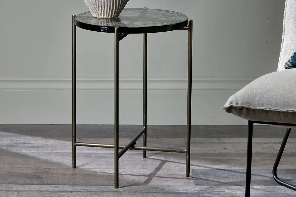 Nkuku - Aluva Glass Side Table - Clear & Antique Brass