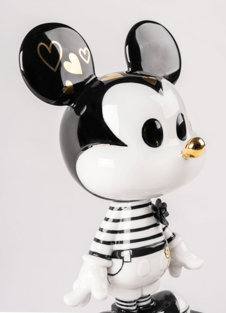 Lladró - Mickey in Black and White Sculpture showcasing black and white porcelain design with intricate details.