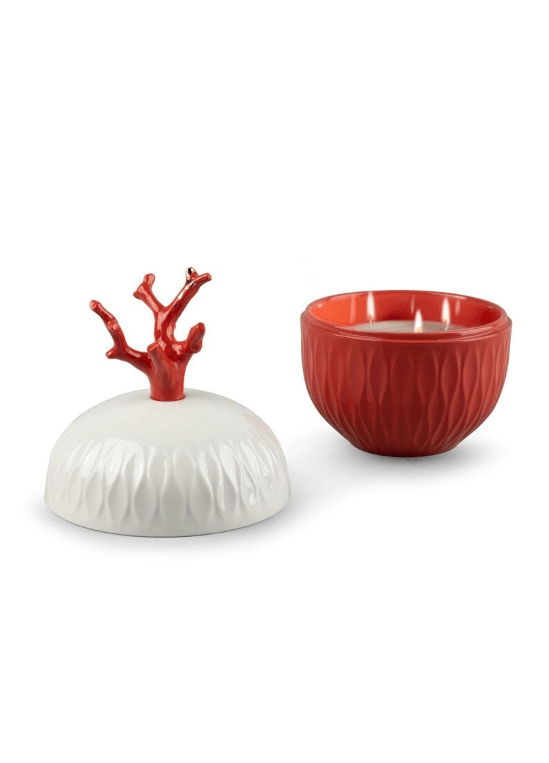 Lladró - Coral Candle - Mediterranean Beach Scent displayed with coral-shaped holder and red bowl.