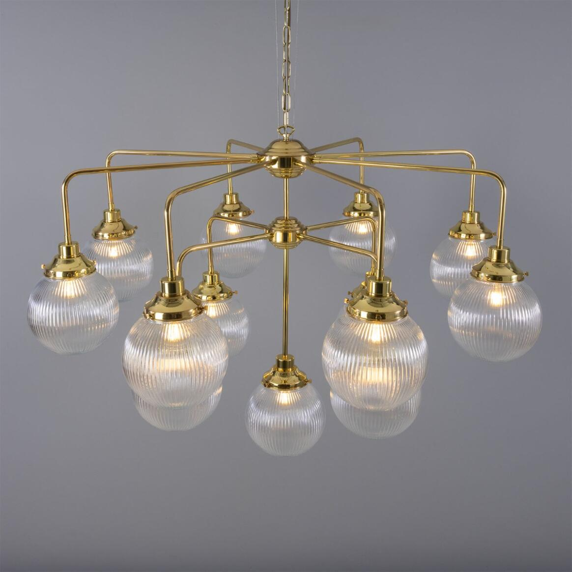 Mullan Genoa 13 Light Prismatic Glass Chandelier 124cm IP20 - Polished Brass Finish