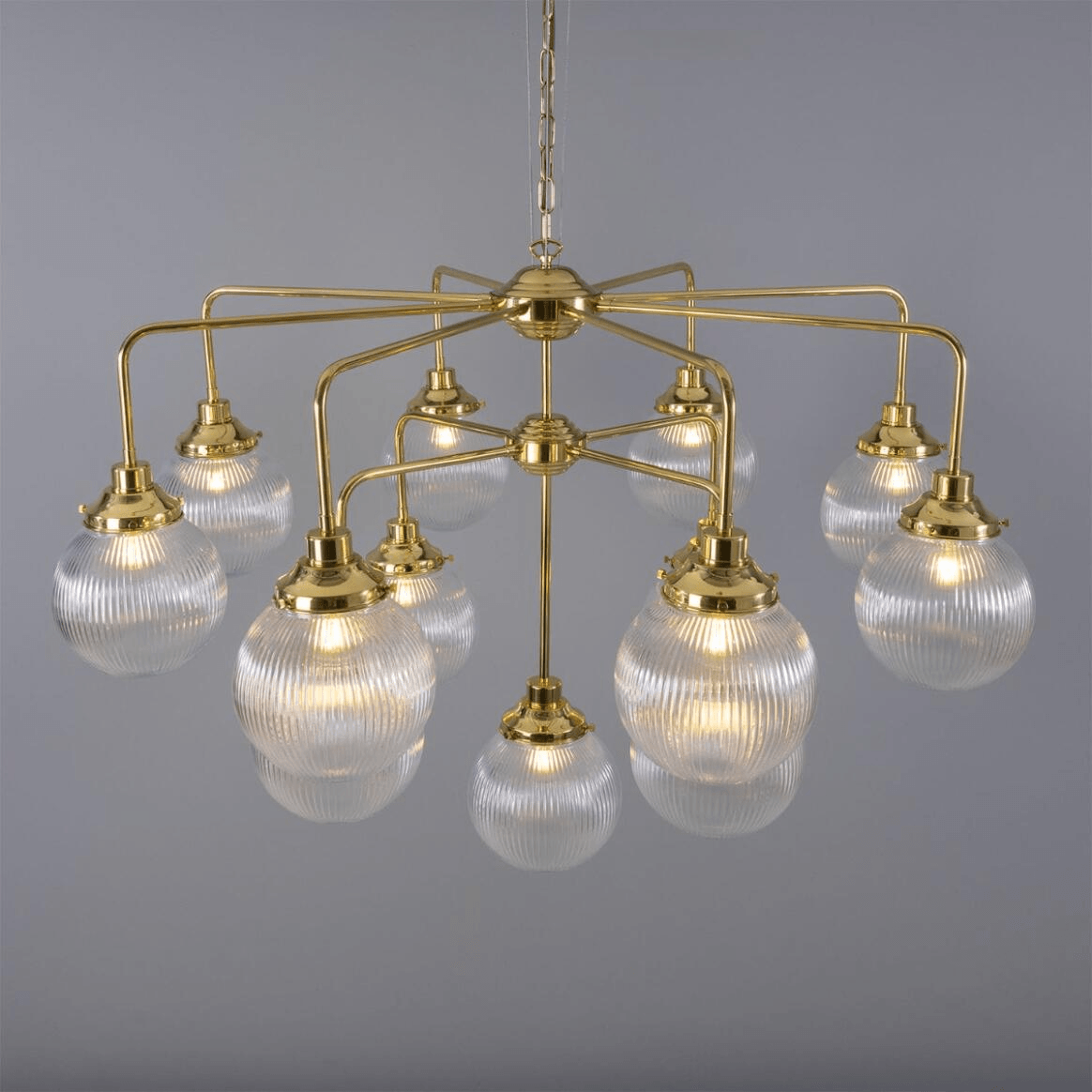 Mullan Genoa 13 Light Prismatic Glass Chandelier 124cm IP20 - Polished Brass Finish