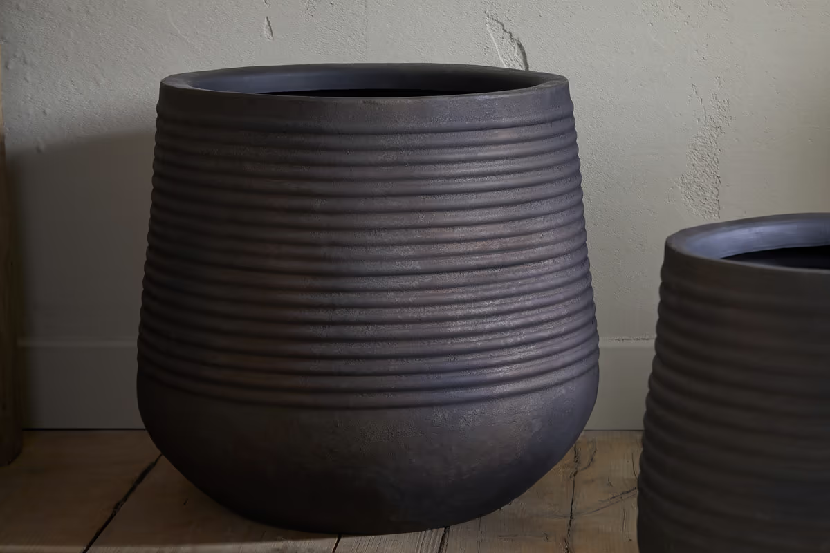 Nkuku - Lmaga Metal Grooved Planter - Aged Black - Large