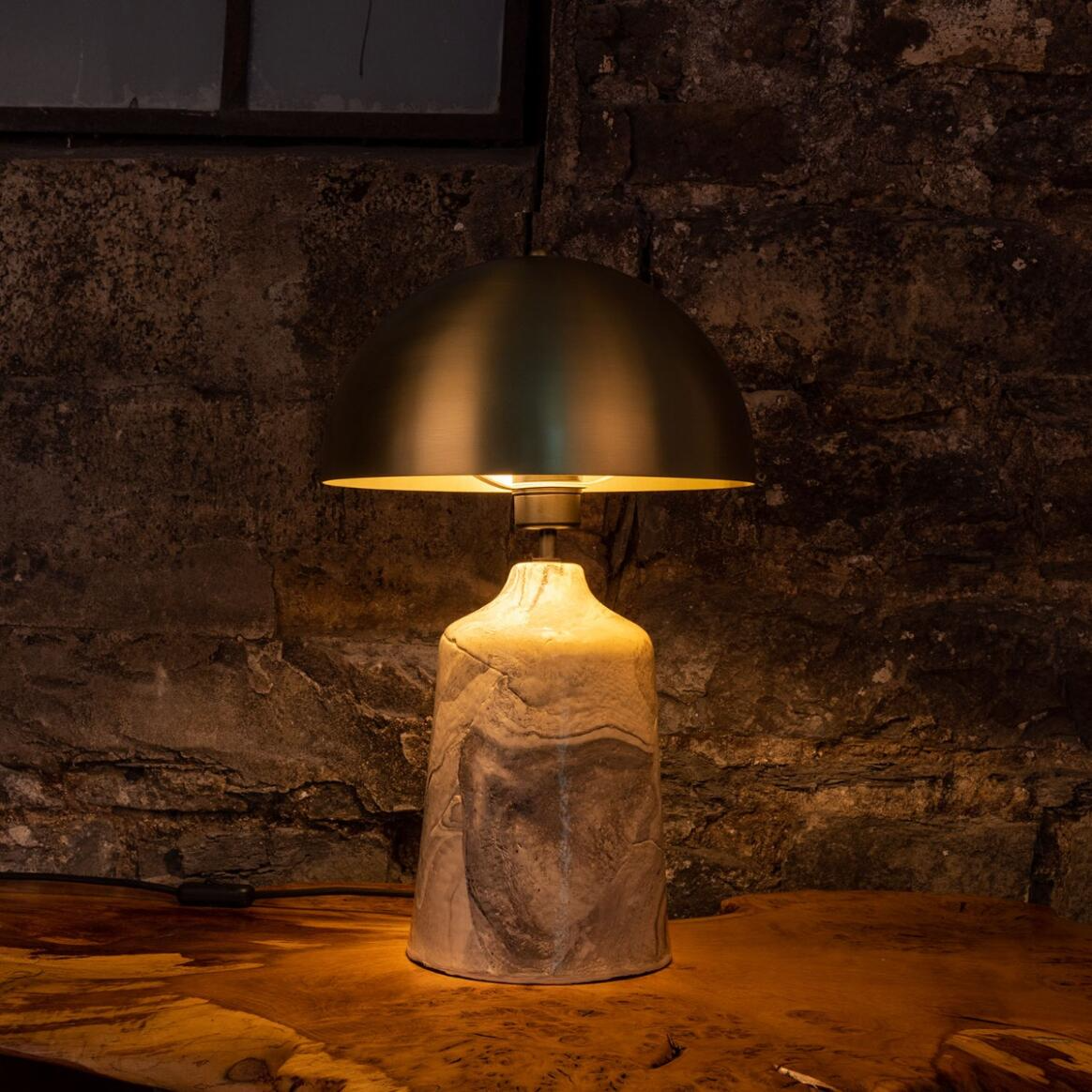 Mullan Cassia Tall Ceramic Marbled Table Lamp With Polished Brass Shade