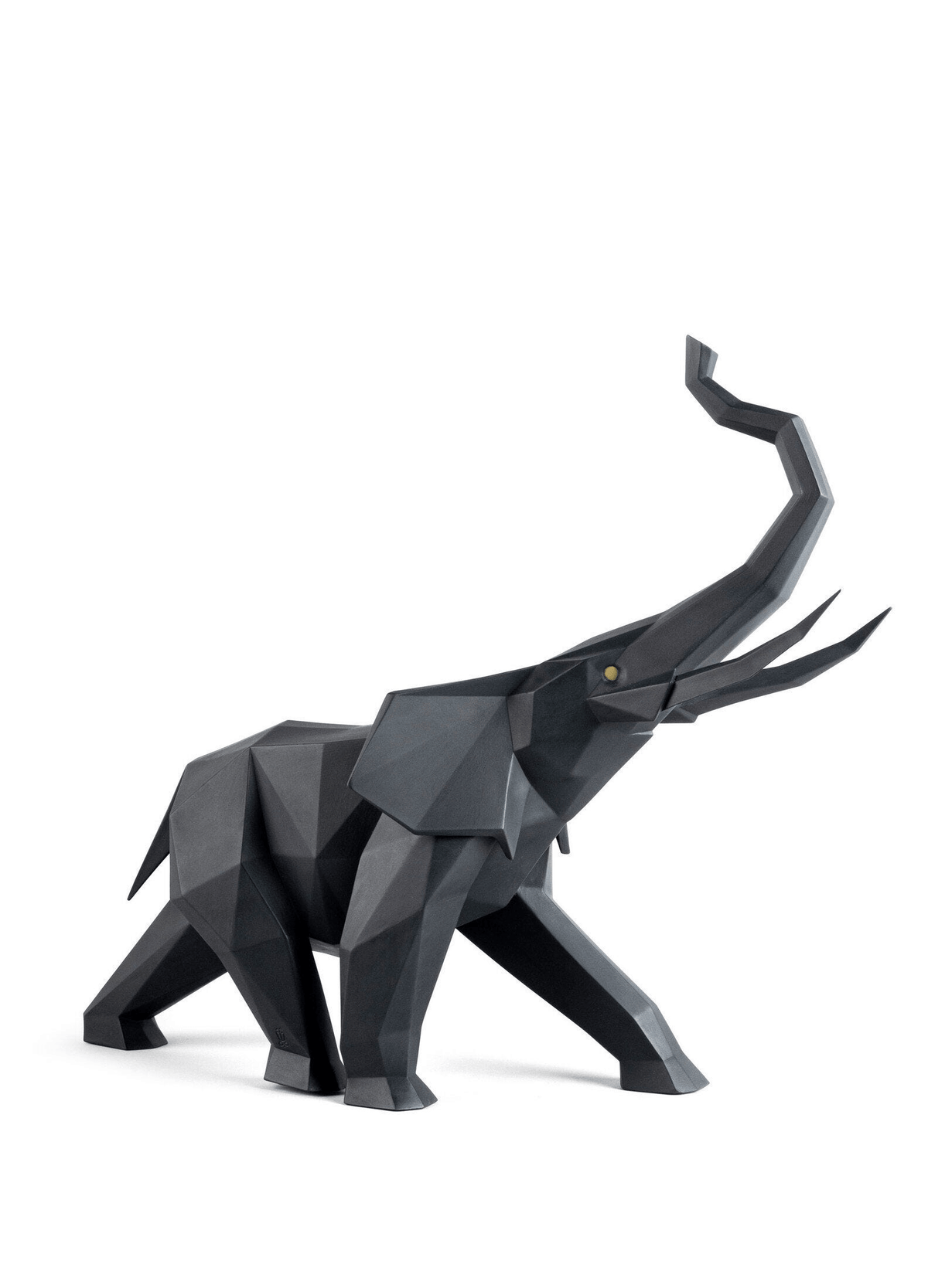 Lladró - Elephant Sculpture - Black matte, a striking porcelain piece from the Origami collection.