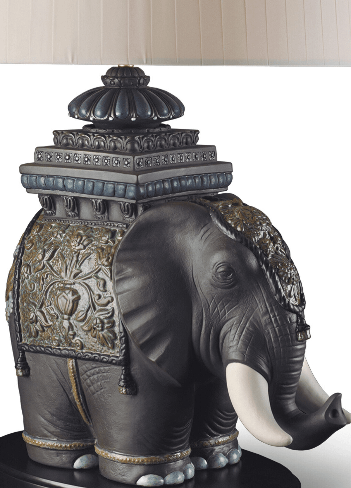 Lladró - Siamese Elephant Table Lamp showcasing intricate porcelain craftsmanship and elegance.
