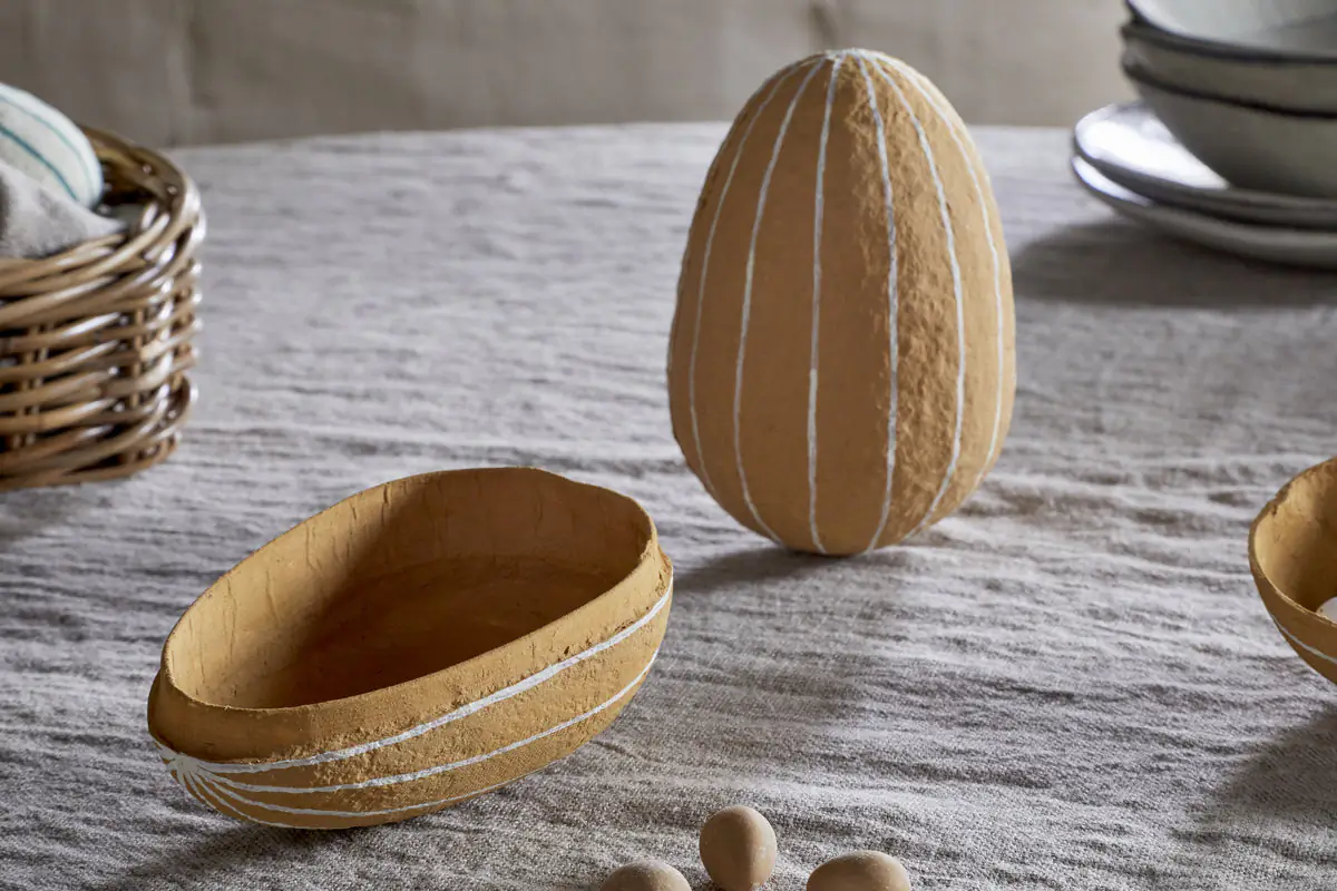 Nkuku - Surya Recycled Cotton Paper Standing Opening Egg - Ochre & Cream
