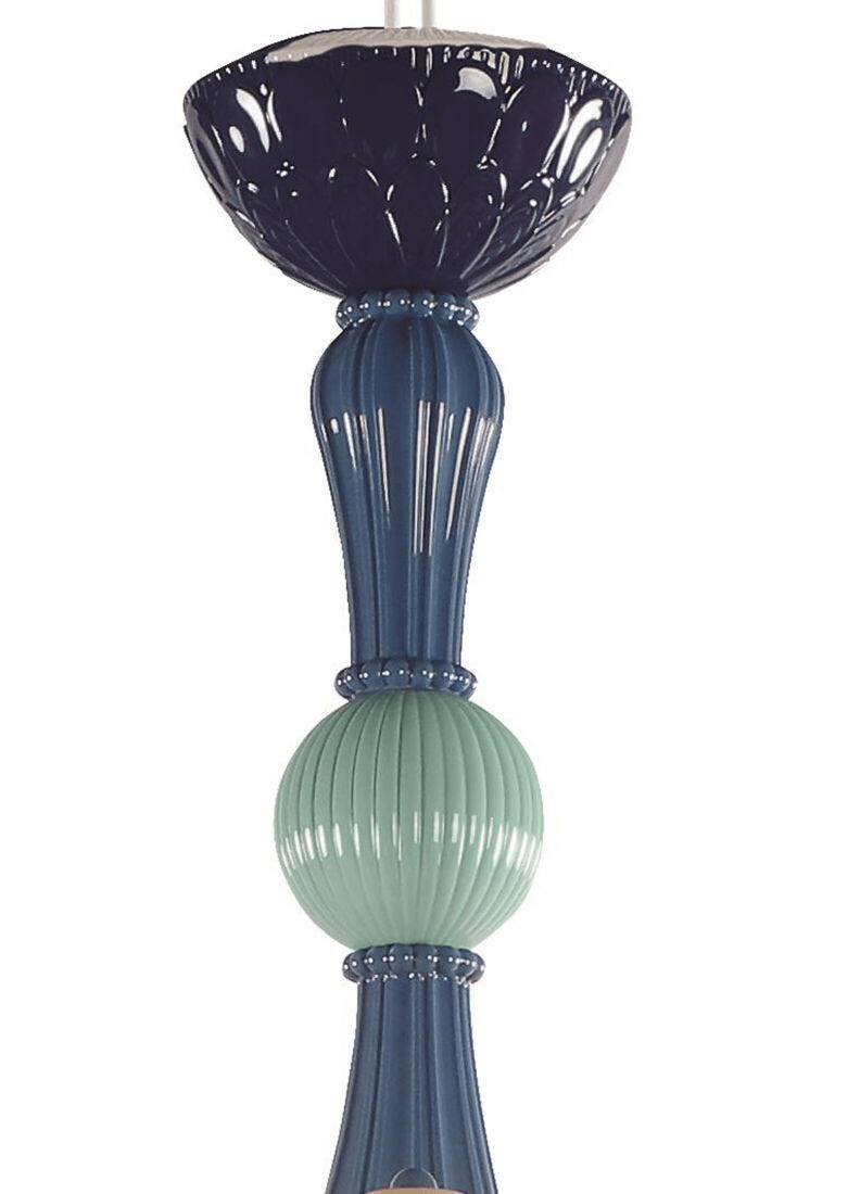 Lladró - Ivy and Seed 16 Lights Chandelier - Ocean featuring porcelain design and elegant blue and green hues.