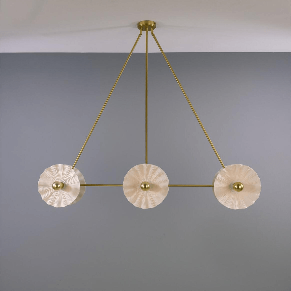Mullan Eclipse Brass Kapok Six Light Chandelier Mat White Striped 118cm IP20 - Satin Brass Finish
