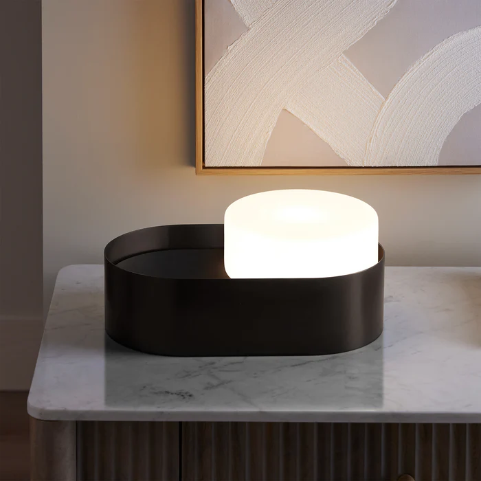 Northern Light - Windermere Opal Table Lamp - Matt Black Finish - Matt Opal Glass Drum 180mm Shade