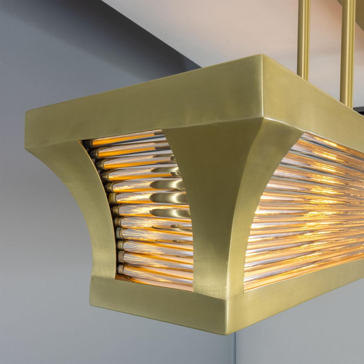 Mullan Lestrade Prismatic Linear Brass Island Chandelier 192cm IP20 - Satin Brass Finish