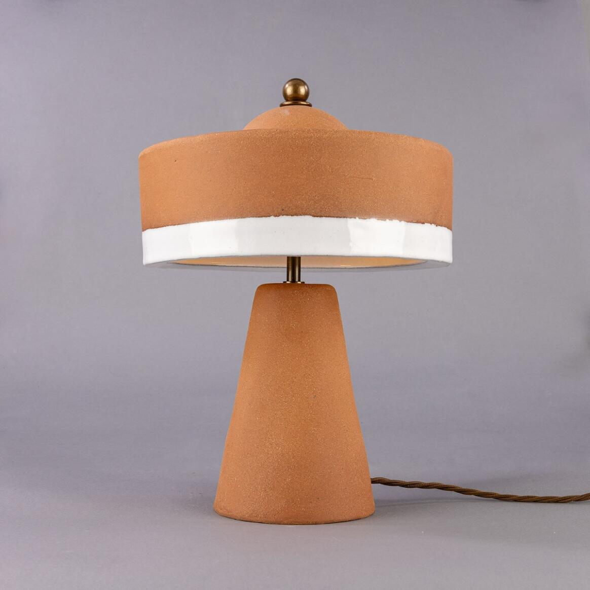 Mullan Seville Ceramic Mid-Century Modern Table Lamp Terracotta And White Glaze - Antique Brass Finish
