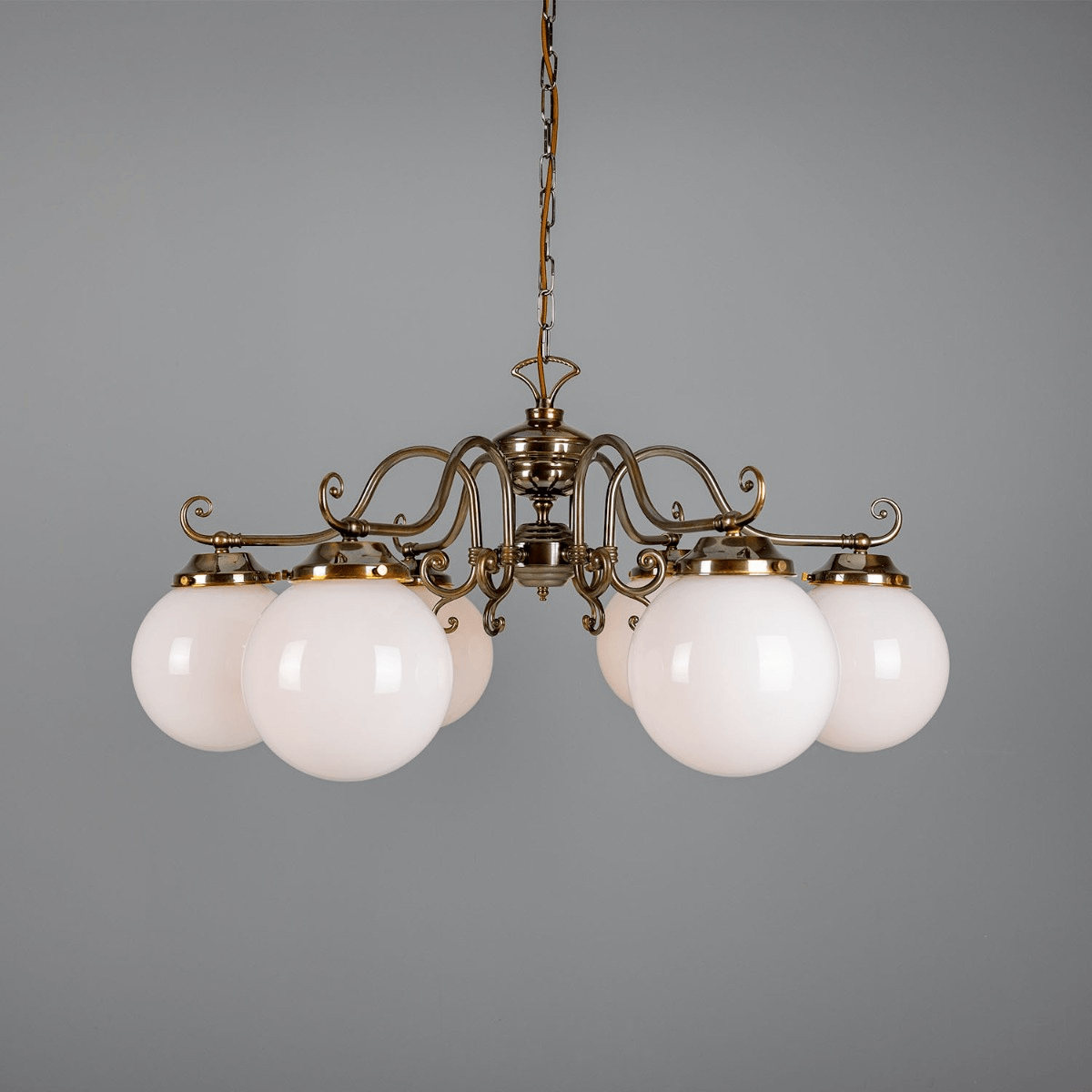 Mullan Kilturk Traditional Chandelier with Opal Glass Globes Six-Light - Antique Brass Finish