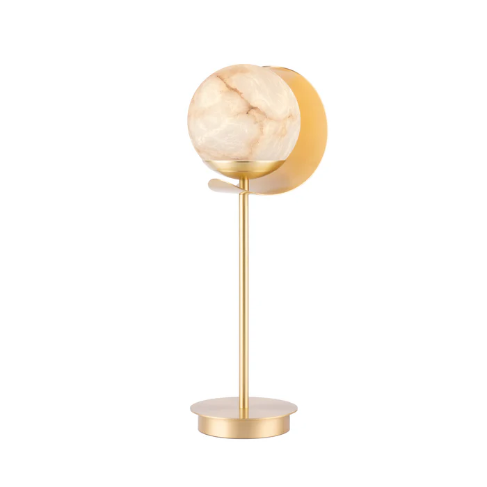 Northern Light - Callisto Alabaster Table Lamp - Brushed Brass Finish - White Alabaster Globe 150mm Shade