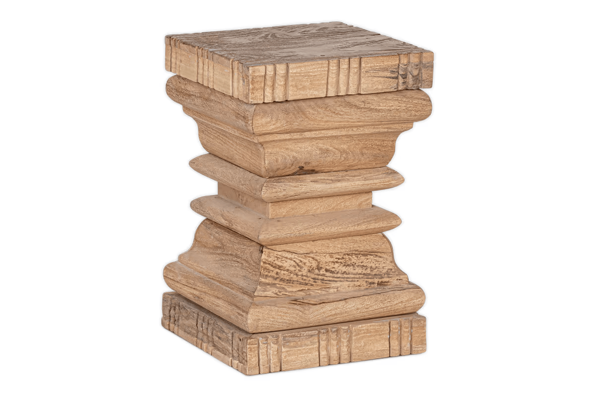 Nkuku - Disha Carved Mango Wood Side Table - Natural